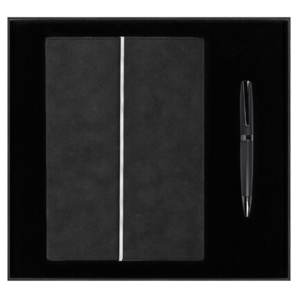 Набор подарочный Solution Prestige Duo (Ежедневник в суперобложке Country Galaxy Nuba A5+, Ручка шариковая матовая Prime), (черный/серый/синий)